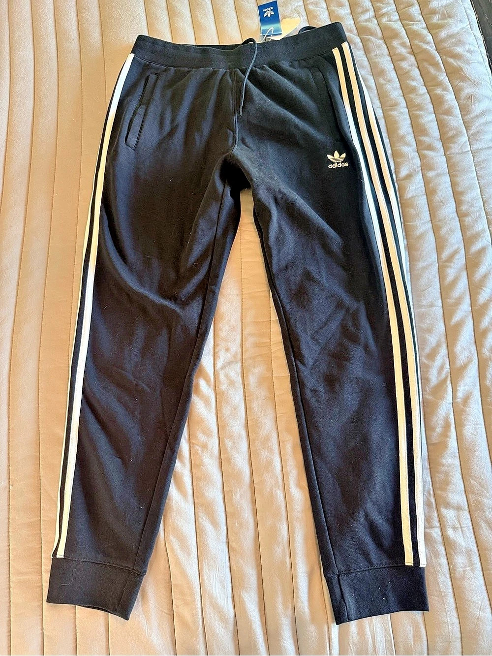 adidas Black & White Striped Joggers Size Large NWT